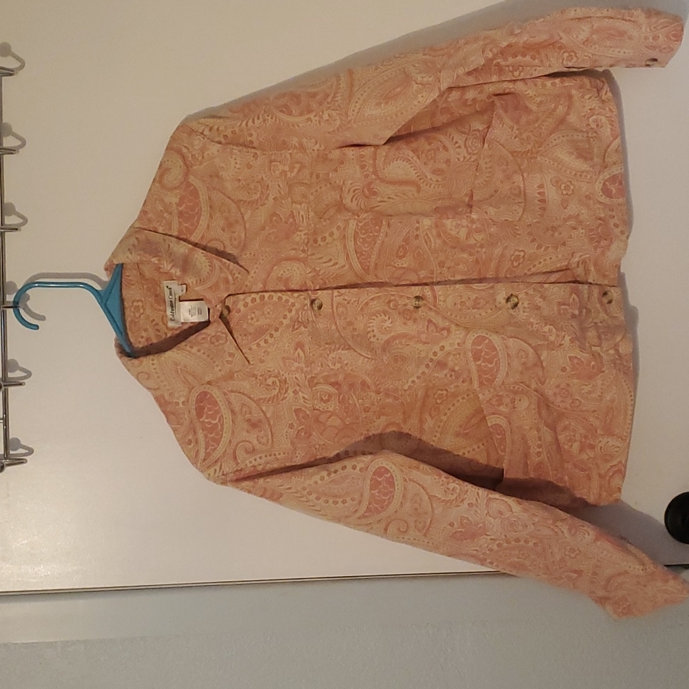 Paisley peachy pink and cream floral twill jacket women’s Large